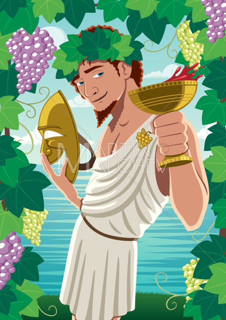 Dionysus Vector Cartoon Illustration. Bacchus God Roman Etsy Israel