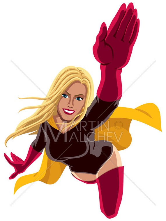 Superheldin Fliegen Vektor Clipart Illustration Superheld Etsy