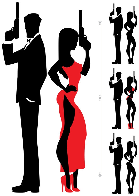 Spy Couple Vector Cartoon Illustration Secret Agent Etsy
