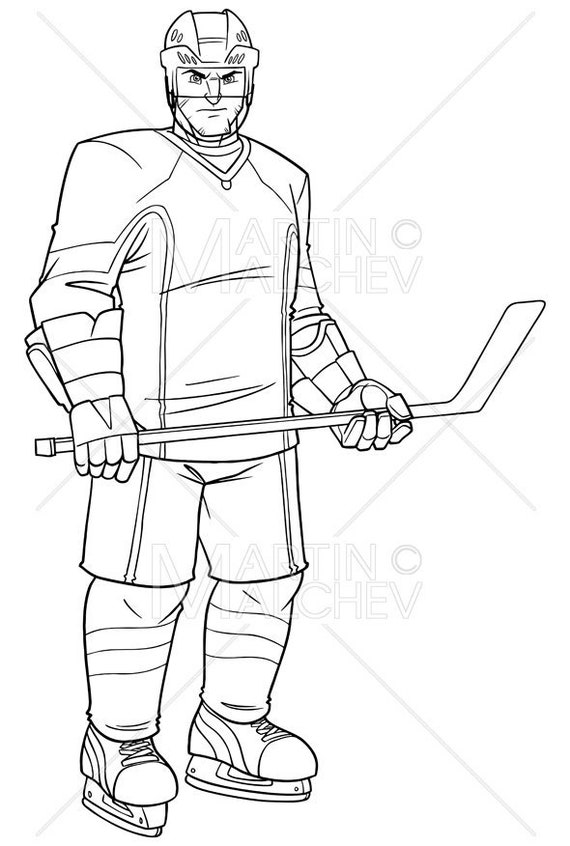 Hockey Player Line Art Vector Illustration Man Hockey Ice Etsy