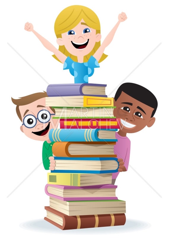 Bucher Und Kinder Cartoon Clipart Vektorgrafik Buch Kind Etsy