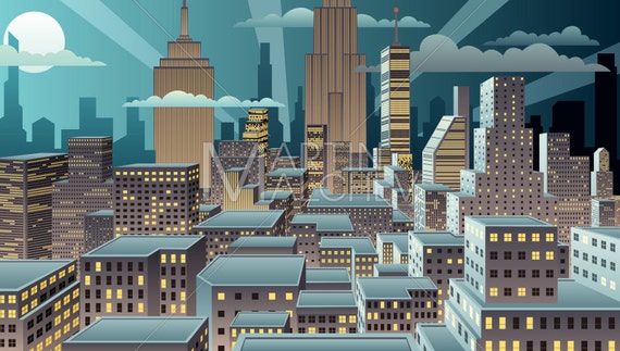 Cityscape Night Vector Cartoon Clipart Illustration. City - Etsy Norway Cityscape Night Vector Cartoon Clipart Illustration. City - Etsy Norway