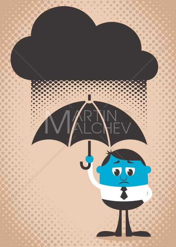 Sad Man Vector Cartoon Illustration Blue Frustration Etsy India