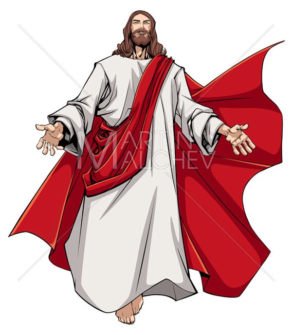 Jesus Open Arms Vector Illustration Christ Savior Etsy