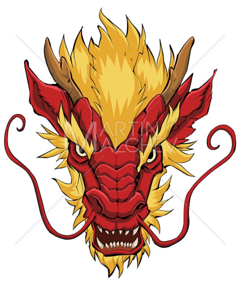 Chinese Dragon Head Red Vector Illustration. face, chinese, asian, beast, monster, symbol, national, mascot, portrait, image 1