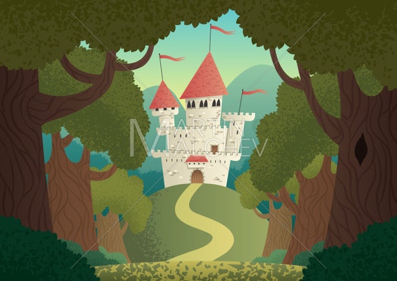 Paysage De Chateau Vector Illustration De Dessin Anime Etsy