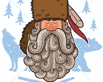 Trapper - Cartoon Clipart vectorillustratie baard. baard, hunter, karakter, bergbeklimmer, man, portret, gezicht, american, mascot, symbool