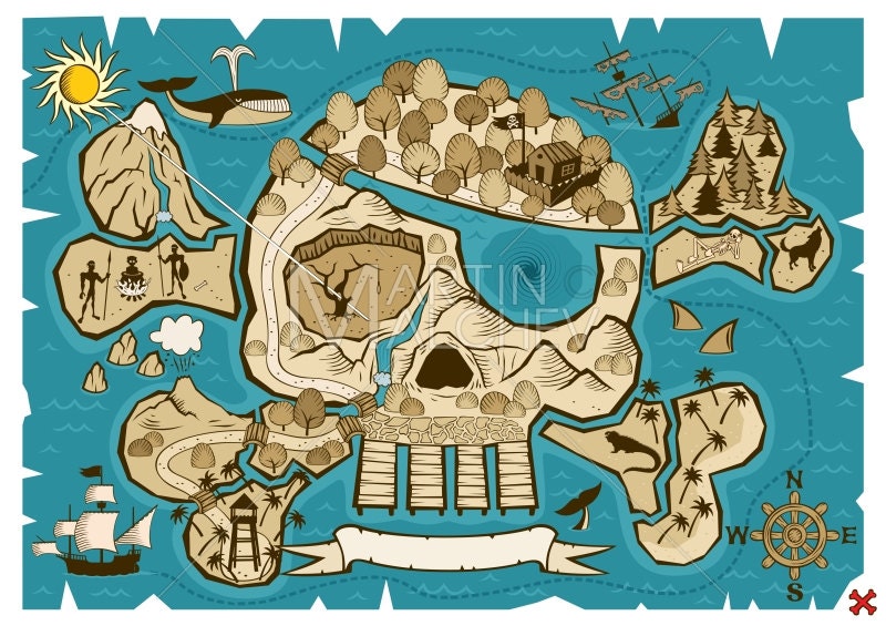 Treasure Map Vector Cartoon Illustration. Cartography - Etsy Australia Treasure Map Vector Cartoon Illustration. Cartography - Etsy Australia