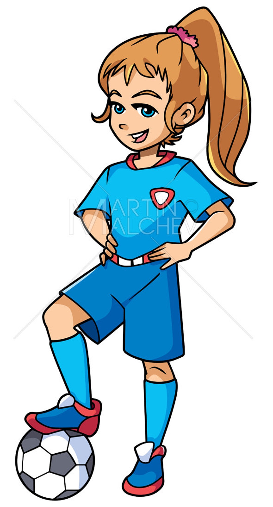 Football Girl Standing Vector Cartoon Illustration. Soccer, Player