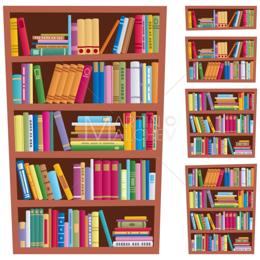 Bookshelf Vector Clipart Illustration. Bookcase, Library, Book, Books