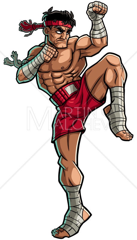 Muay Thai Vector Cartoon Illustration. Muaythai, Boxing, Muay Thai