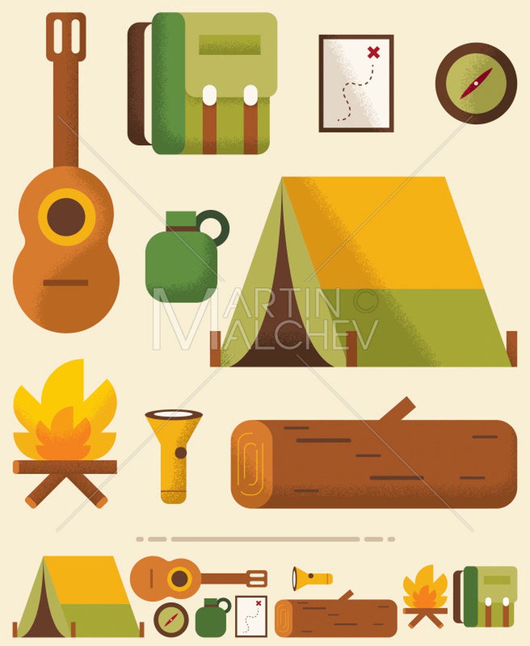 Camping Vector Illustration. Camp Hiking Outdoor Travel Etsy