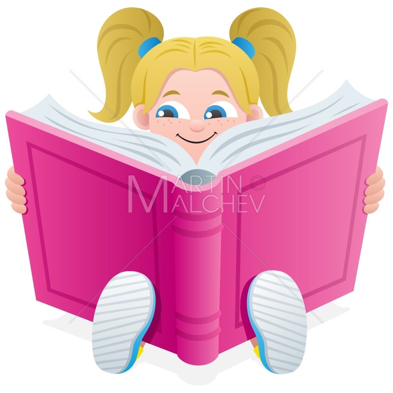 Reading Girl Vector Cartoon Illustration. Book Little - Etsy Reading Girl Vector Cartoon Illustration. Book Little - Etsy