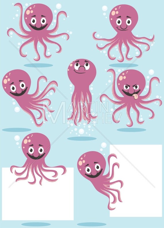 Pieuvre Vector Illustration De Dessin Animé Invertébrés Animaux Personnage Créature Mer Océan Eau Tentacule Sous Marin Aquatique Marine