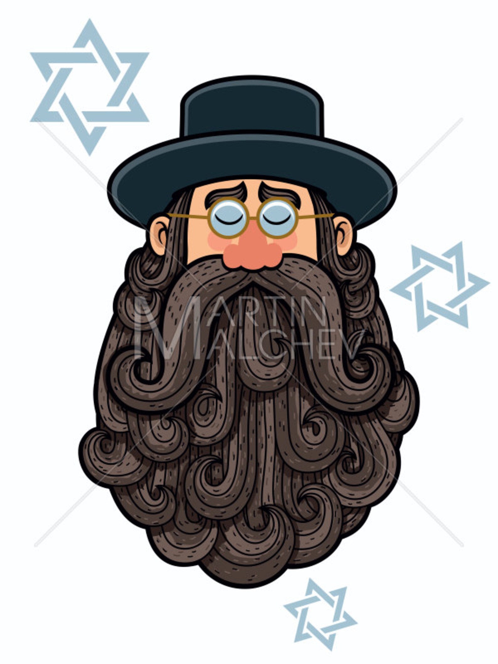 Rabbi Portrait Vector Cartoon Illustration. Jew, Jewish, Hebrew