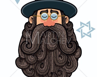 Rabbi Portrait - Vektor-Cartoon-Illustration. Jude, jüdisch, Hebräisch, orthodoxen, Religion, Judentum, religiösen, Prediger, Lehrer, Wissenschaftler, Bart