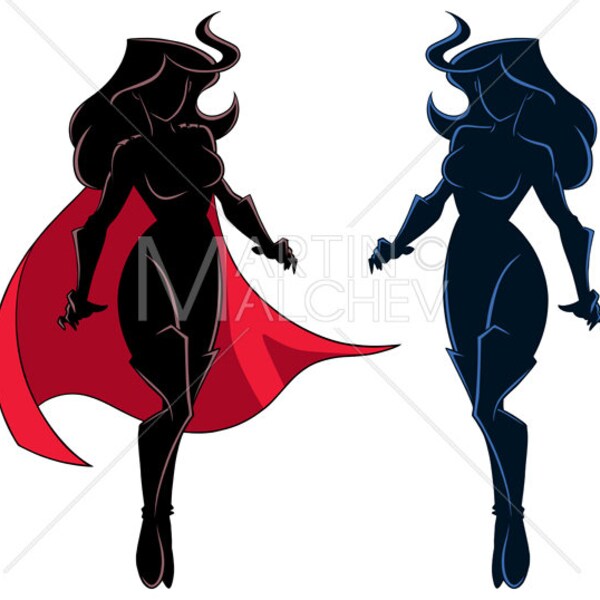Superheroine Flying Silhouette - Vector Illustration. woman, cape, super, heroine, power, hero, superhero, powerful, illustration, cartoon,