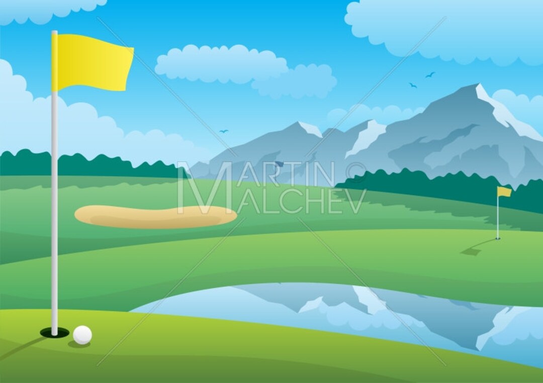 Golf Course Vector Cartoon Illustration. Flag Ball Field - Etsy