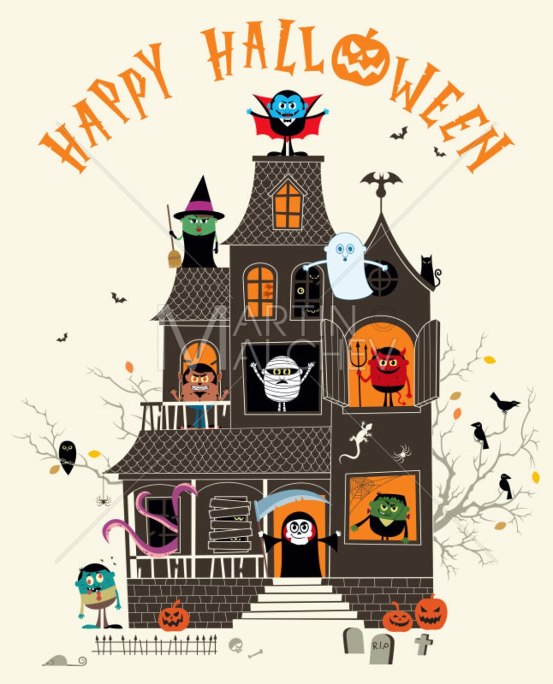Haunted House Vector Cartoon Illustration. Halloween, Character, Monster,  Beast, Creature, Vampire, Count, Dracula, Mummy, Frankenstein - Etsy Sweden