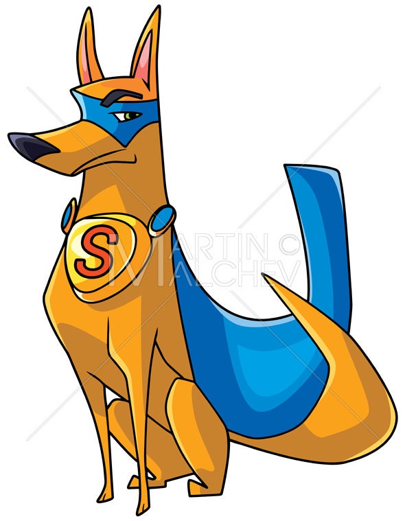 Super Dog Sitting Vector Cartoon Illustration.cape, Hero, Dog ...