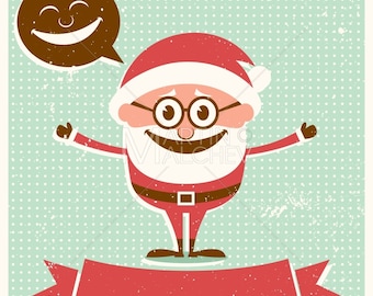 Christmas Card - Vector Cartoon Illustration. greeting, Santa, Santa Claus, happy, merry, jolly, banner, holiday, winter, vintage,