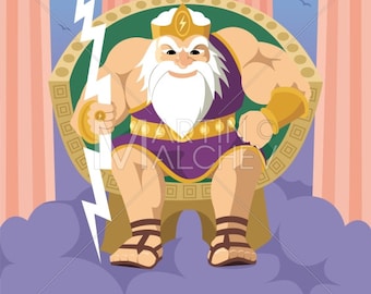Zeus - Vector Cartoon Illustration. Jupiter, god, lord, Roman, Greek, mythology, fantasy, religion, ancient, legend, myth, Olympus,