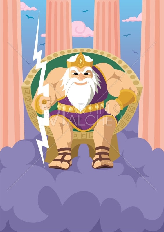 Zeus Vector Cartoon Illustration Jupiter God Lord Roman Etsy Australia