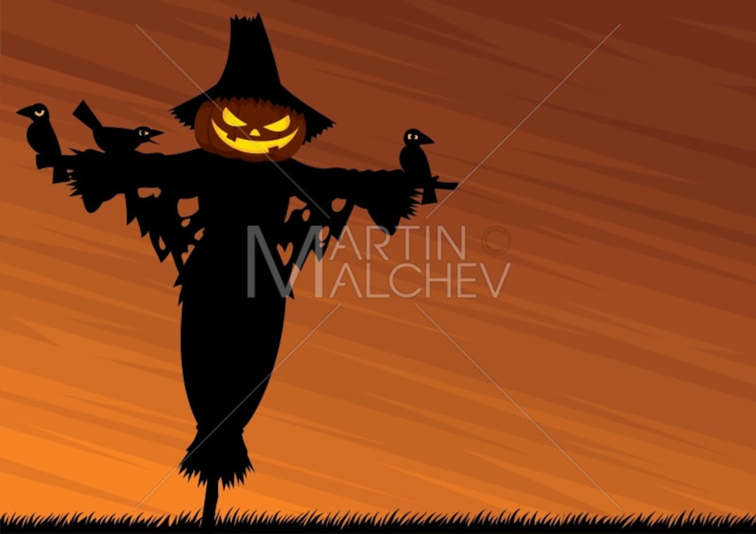 Scarecrow Background Vector Cartoon Illustration. Halloween - Etsy