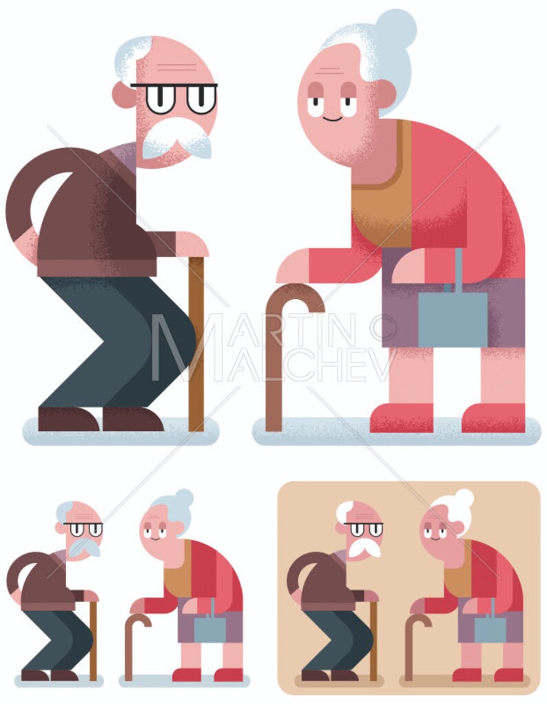 Old Age Vector Cartoon Illustration. Senior Adult Elderly | Etsy