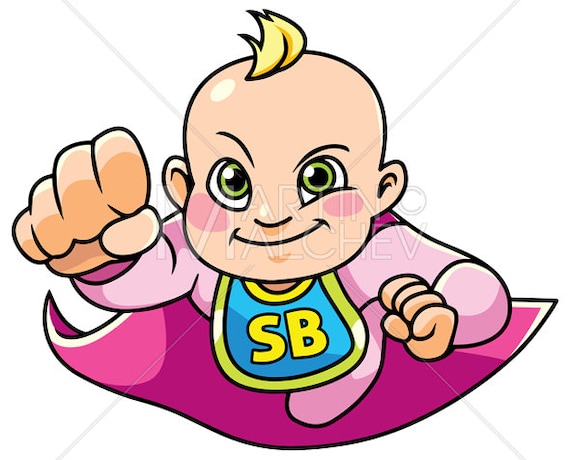 Super Bebe Fille Flying Vector Illustration De Dessin Anime Etsy