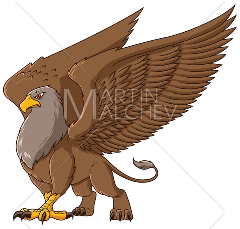 Griffin on White Vector Illustration griffin, gryphon, griffon, beast, creature, character, monster, half, lion, animal, claw, eagle, image 1