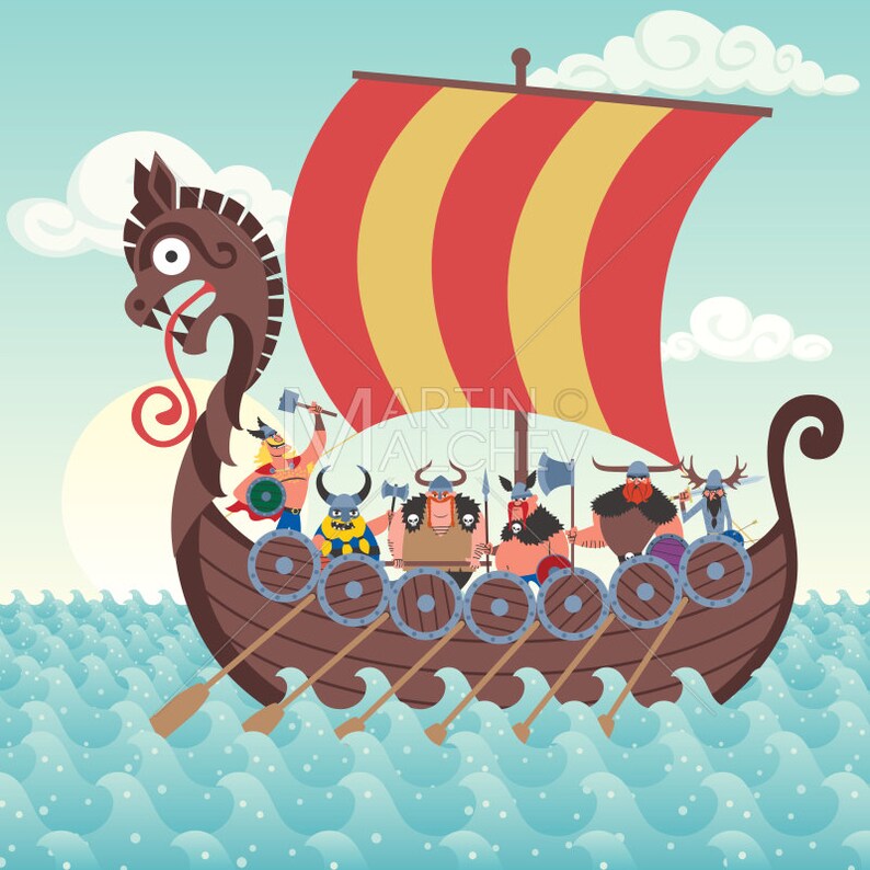 Viking Ship Vector Cartoon Illustration. Nordic, Norse, Celts