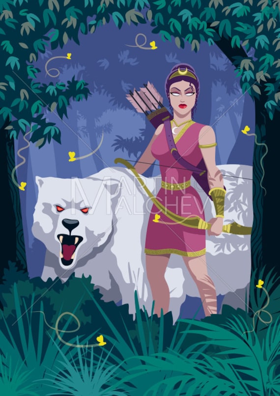 Artemis Vector Cartoon Illustration Diana Goddess Roman Etsy