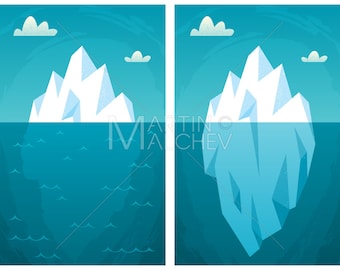 Eisberg - Vektor-Cartoon-Illustration. Meer, Ozean, Wasser, Eis, Frost, eingefroren, Landschaft, Landschaft, Hintergrund, Unterwasser, unter, Oberfläche,