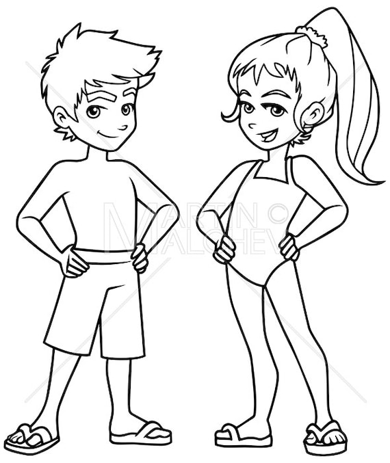 Beach Kids Line Art Vector Illustration Boy Girl Children Etsy Beach Kids Line Art Vector Illustration Boy Girl Children Etsy