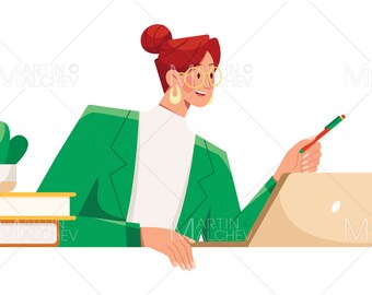 Businesswoman Making Presentation Vector Illustration. office, laptop, professional, businesswoman, woman, people, presentation, manager