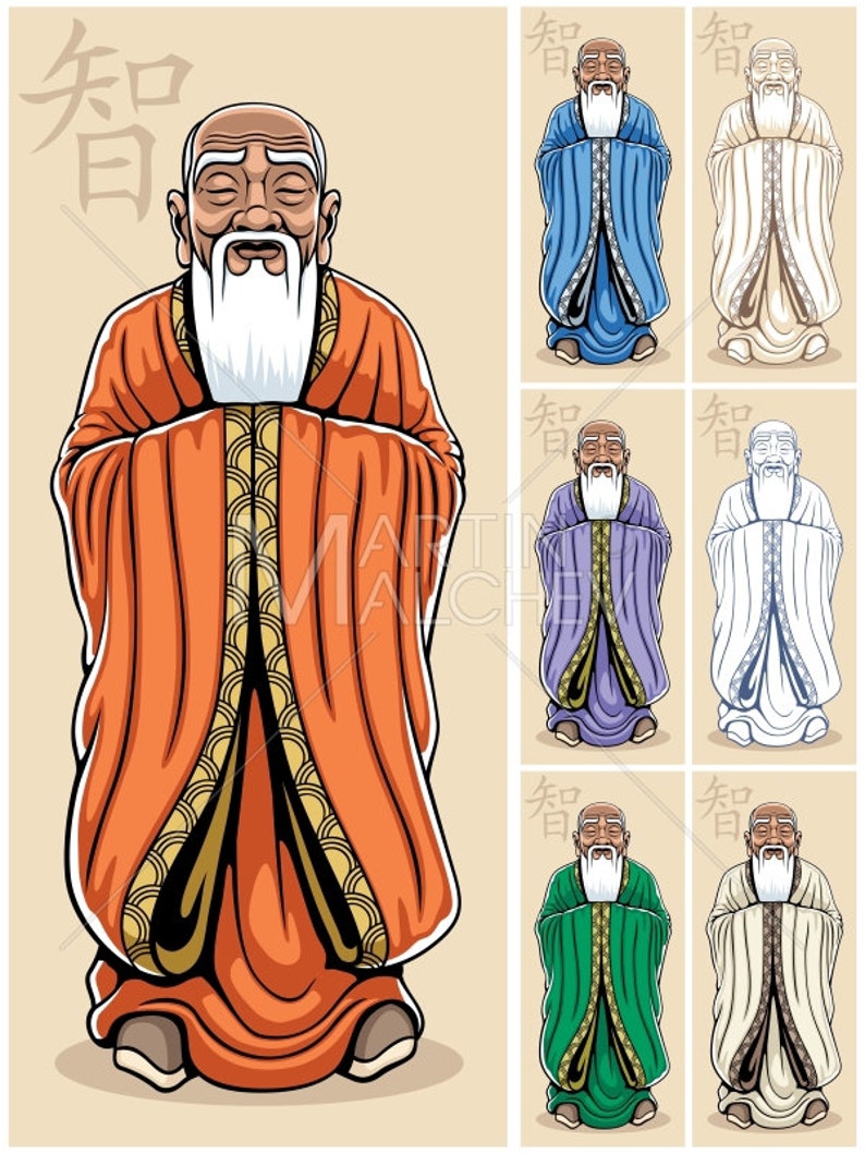 Wise Man Vector Cartoon Illustration. Confucius, Chinese, Asian, man, wisdom, sage, philosopher, teacher, thinker, famous, monk, Buddhist, image 1