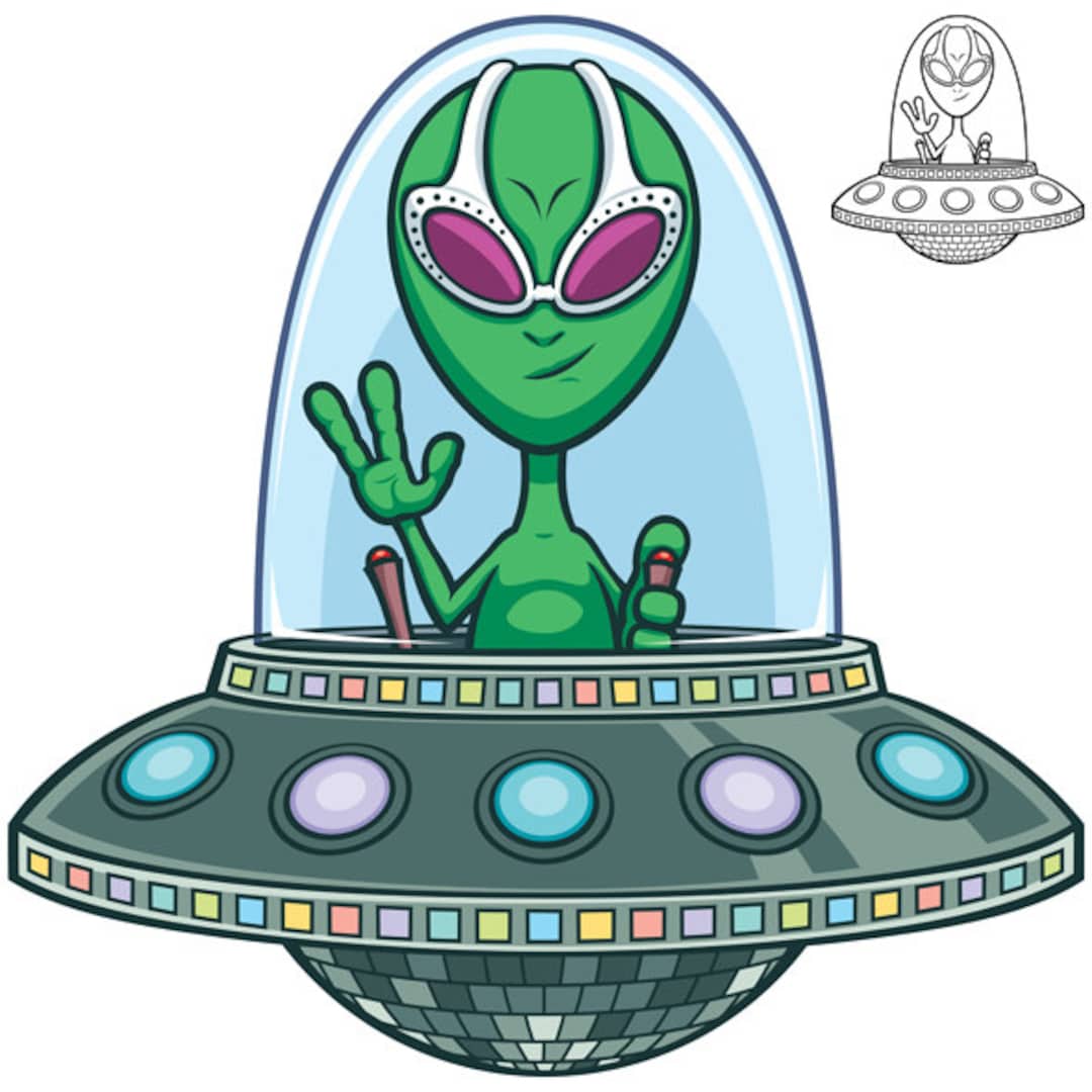 Alien Flying Saucer Vector Cartoon Illustration. Fly Ufo - Etsy Alien Flying Saucer Vector Cartoon Illustration. Fly Ufo - Etsy