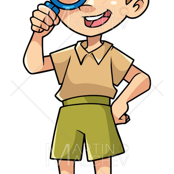 Little Explorer on White - Vector Cartoon Illustration. exploration, search, quest, little, small, child, boy, kid, cartoon, happy, scout,