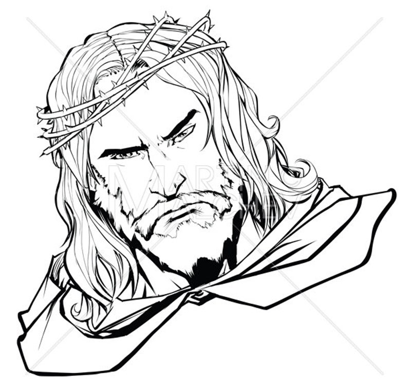 Jesus Portrait 2 Line Art Vector Illustration. Christ Etsy