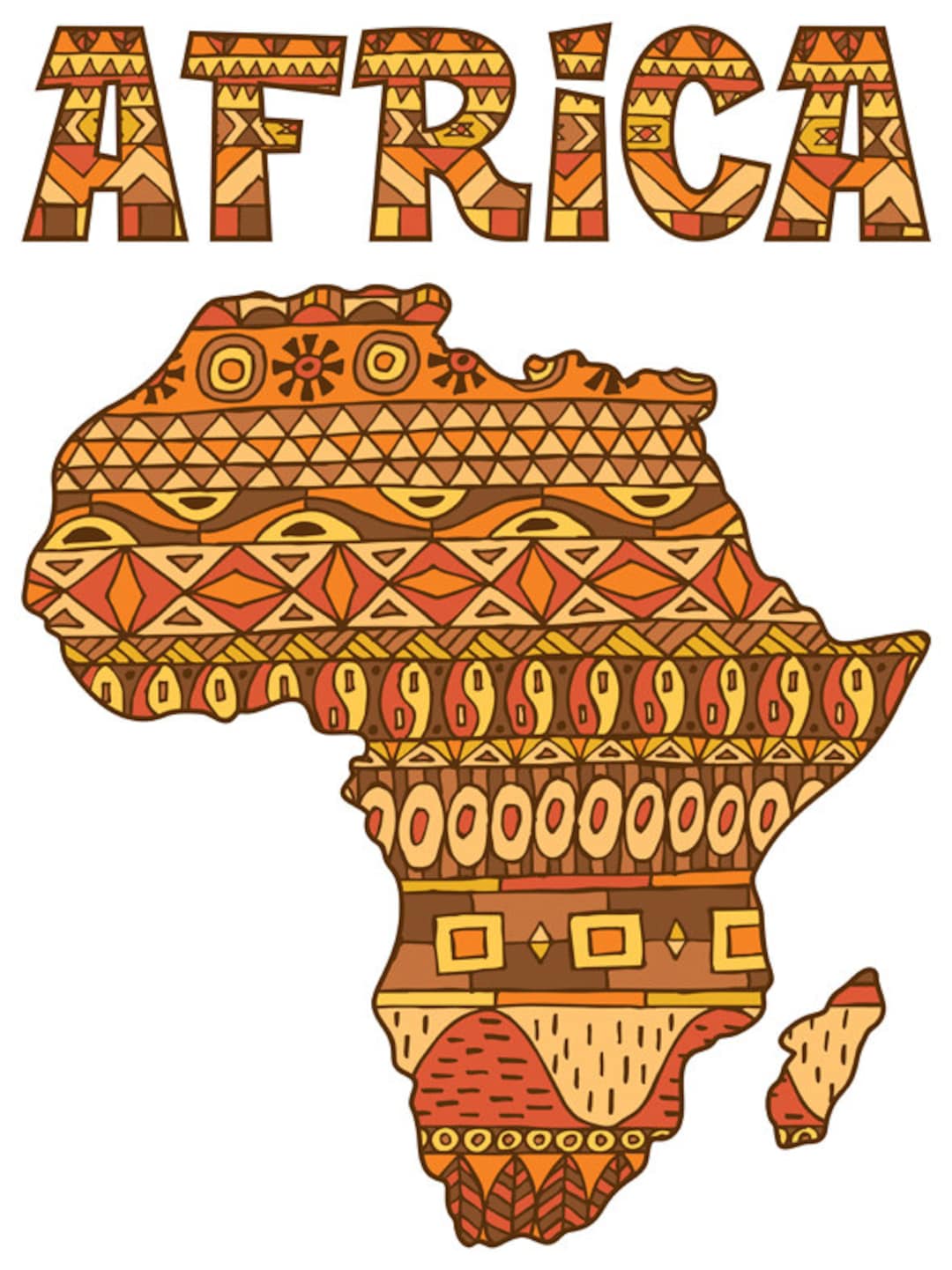 Africa Map Pattern Vector Cartoon Illustration. African, Map, Abstract, Native, Traditional