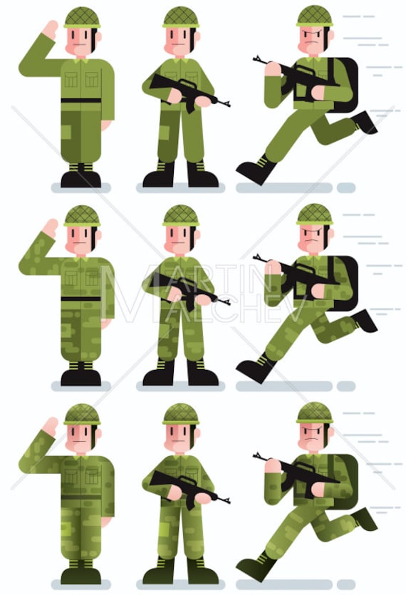  Soldado Ilustración de dibujos animados vectoriales.