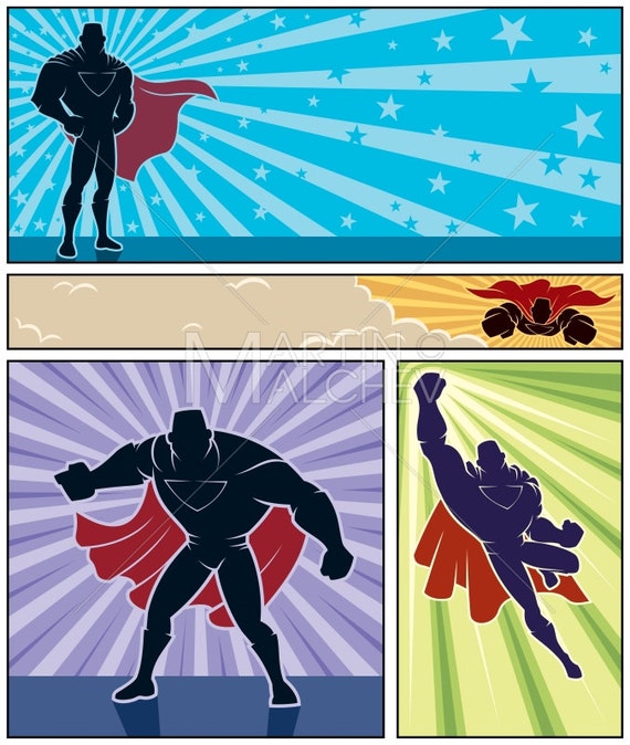 Superhero Banners Vector Cartoon Illustration Super Hero Etsy