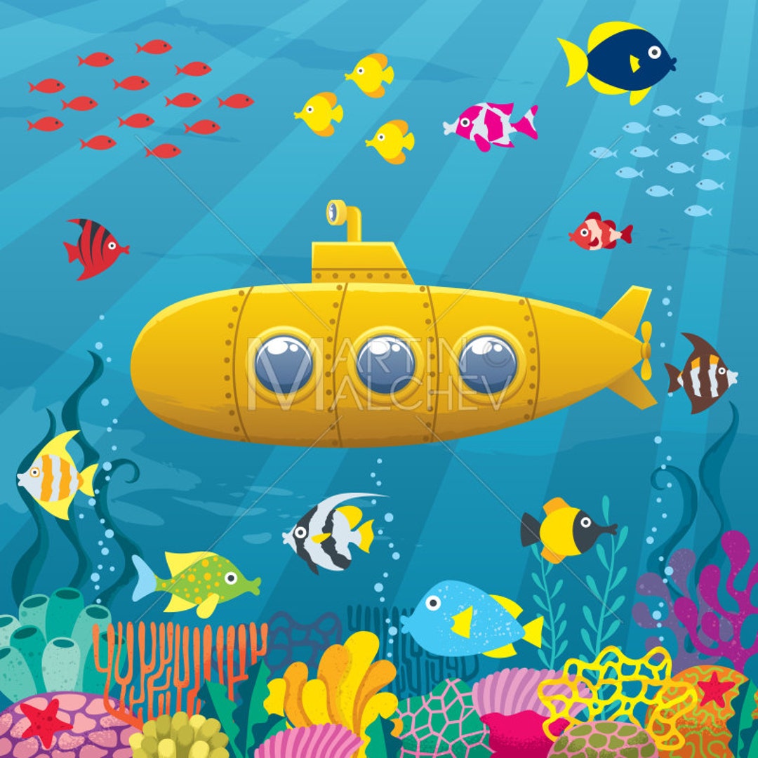 Buy Submarine Background Vector Cartoon Illustration. Yellow ...