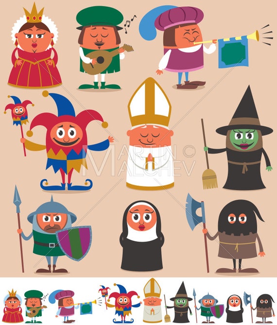 Gente Medieval 2 Ilustración de Dibujos Animados - Etsy México
