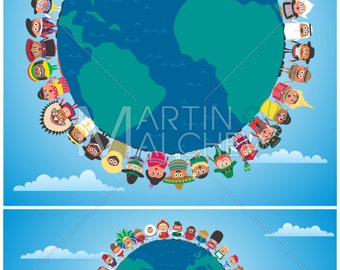 Einheit Hintergründe - Vektor-Cartoon-Illustration. Konzept, Menschen, global, Welt, Nationalität, Rasse, ethnische, Gruppe, Vielfalt, Freundschaft,