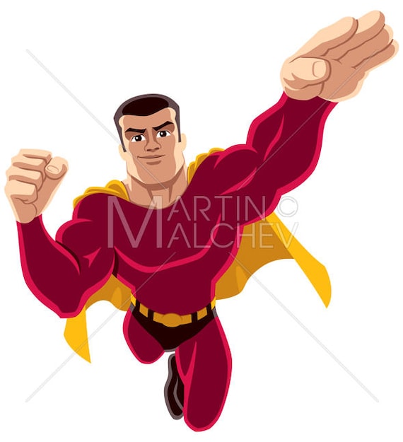 Superheld Fliegen Vektor Cartoon Clipart Illustration Etsy