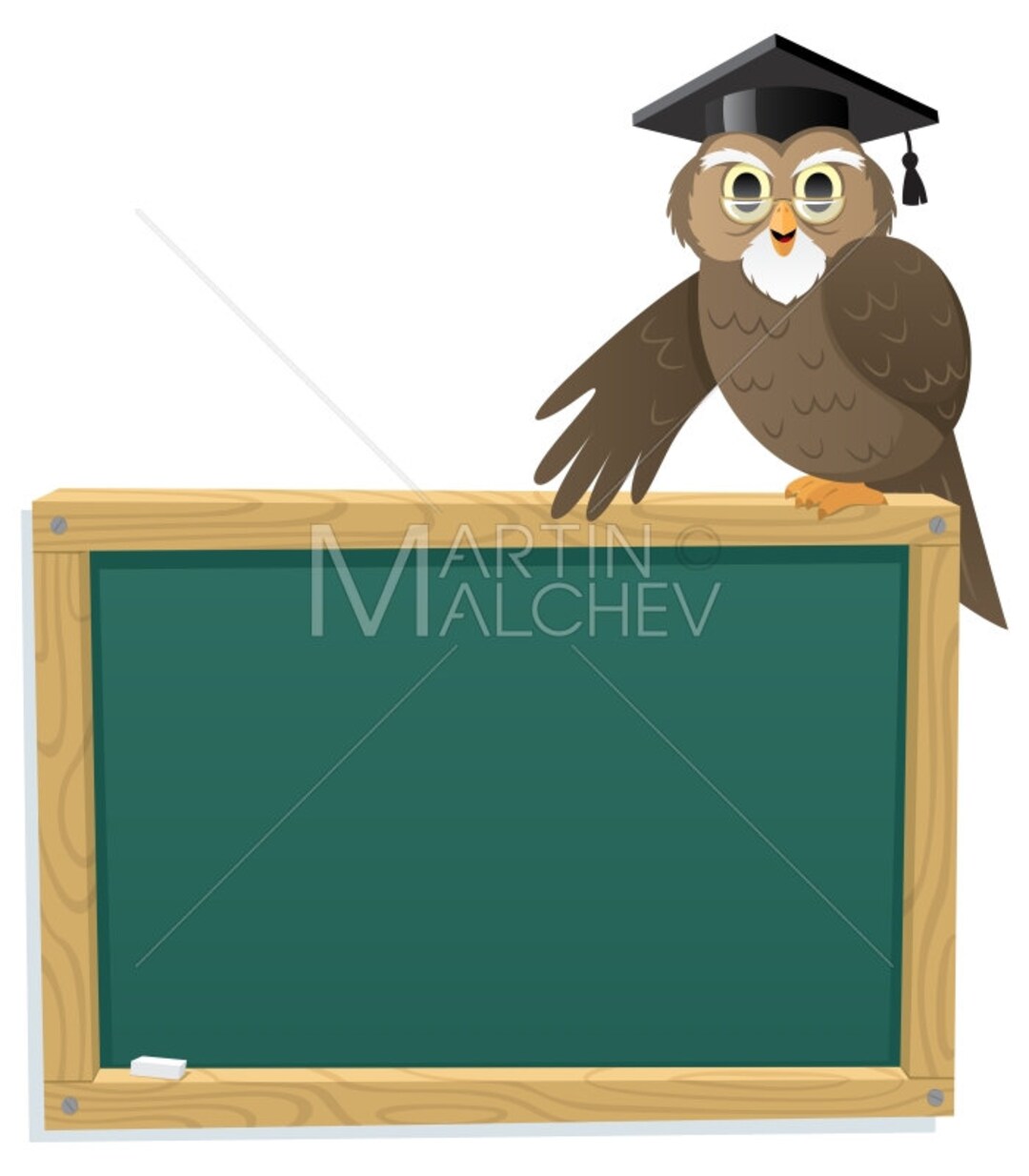 Owl & Blackboard Vector Cartoon Illustration. Professor Etsy