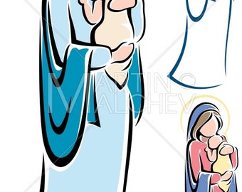 Jungfrau Maria und das Jesuskind - Vektor-Cartoon-Illustration. Mutter Mary, Saint Mary, Mary, Madonna, Christus, Heiland, Erlöser, Mutter, Messias