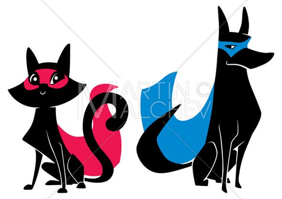 Super Chat Et Chien Super Silhouettes Vector Illustration De Dessin Animé Cape Héros Super Héros Super Animaux De Compagnie Super Héroïne